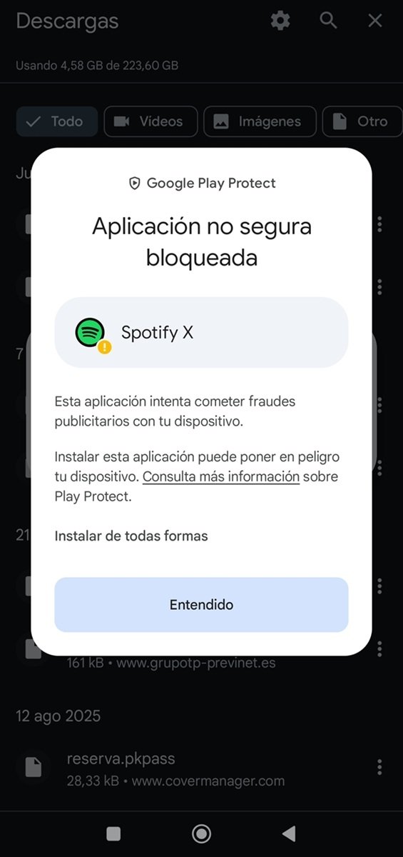 Para empezar, la instalación de MODs de Spotify están bloqueadas por Play Protect