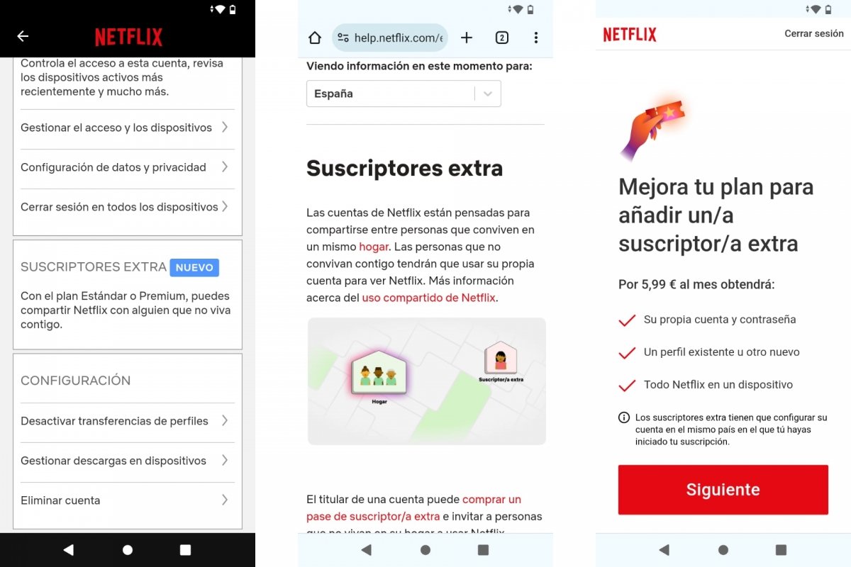 Pases de suscripción extra de Netflix