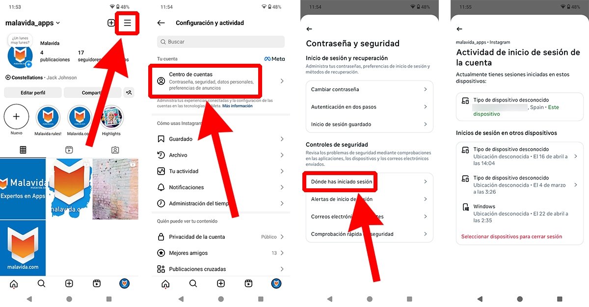 Pasos a seguir en Android para saber si tienes la sesión de Instagram en otros dispositivos