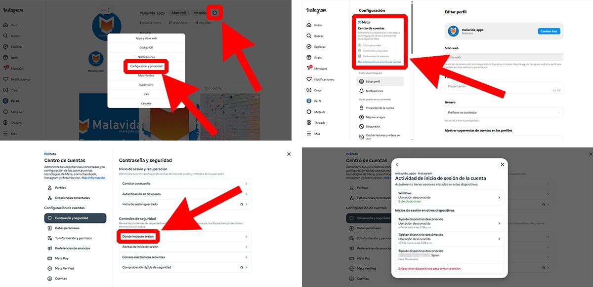 Pasos a seguir en PC para saber si tienes la sesión de Instagram en otros dispositivos