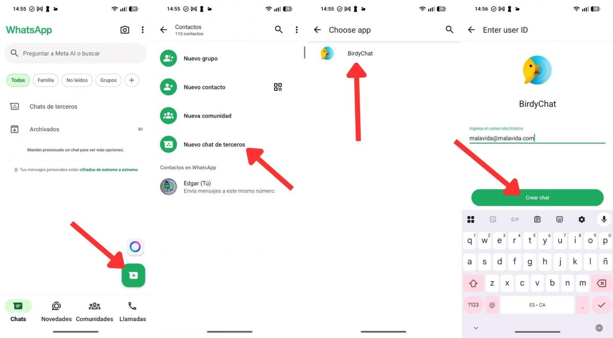 Pasos para abrir un nuevo chat de invitados o de terceros en WhatsApp