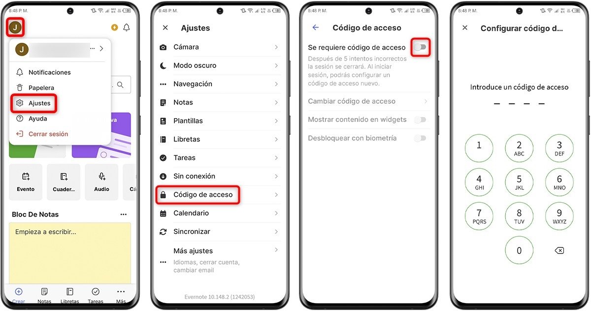 Pasos para activar la contrase?a en Evernote para Android