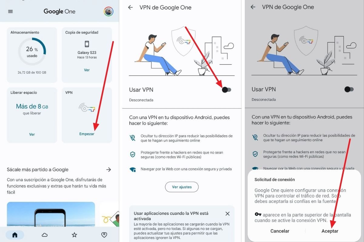 Pasos para activar la VPN de Google One, un servicio incluido en cualquier suscripción contratada