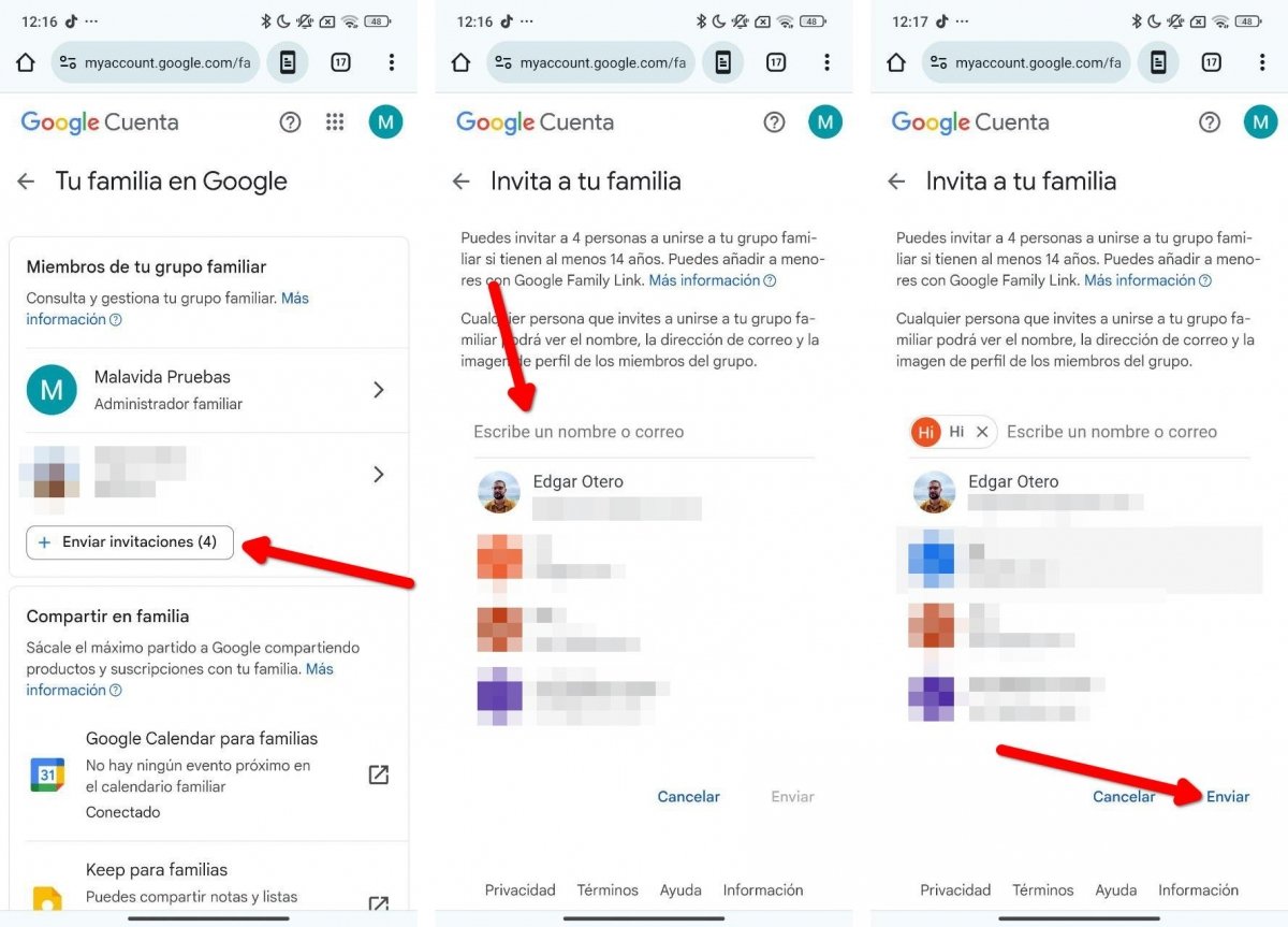 Pasos para añadir a un usuario al grupo familiar de Google