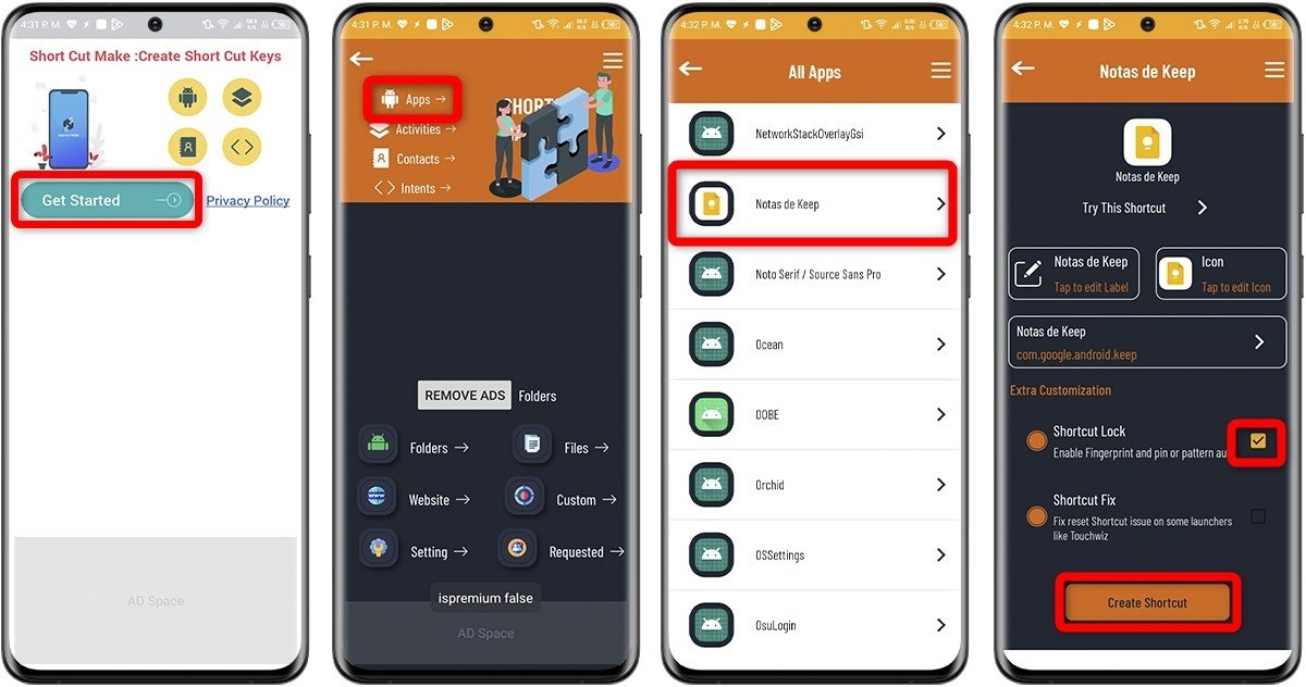 Pasos para automatizar notas en Google Keep con QuickShortcutMaker