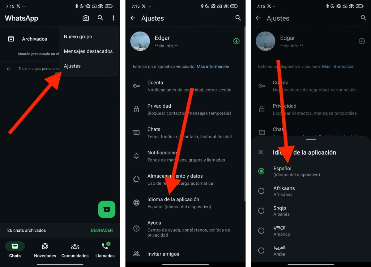 Pasos para cambiar el idioma desde WhatsApp
