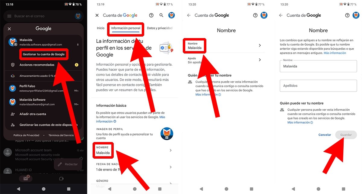 Pasos para cambiar el nombre que aparece en los correos de Gmail