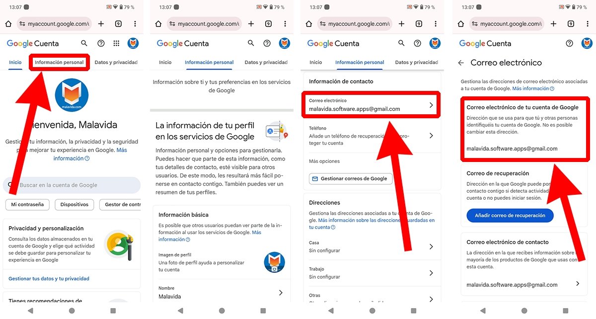 Pasos para cambiar una dirección de Gmail desde un móvil Android