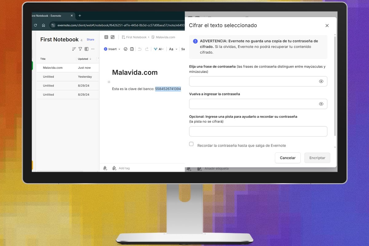 Pasos para cifrar texto sensible dentro de una nota de Evernote