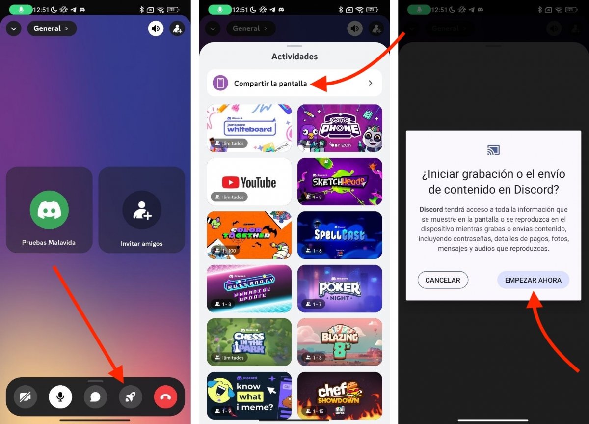 Pasos para compartir la pantalla desde la aplicación de Discord en Android