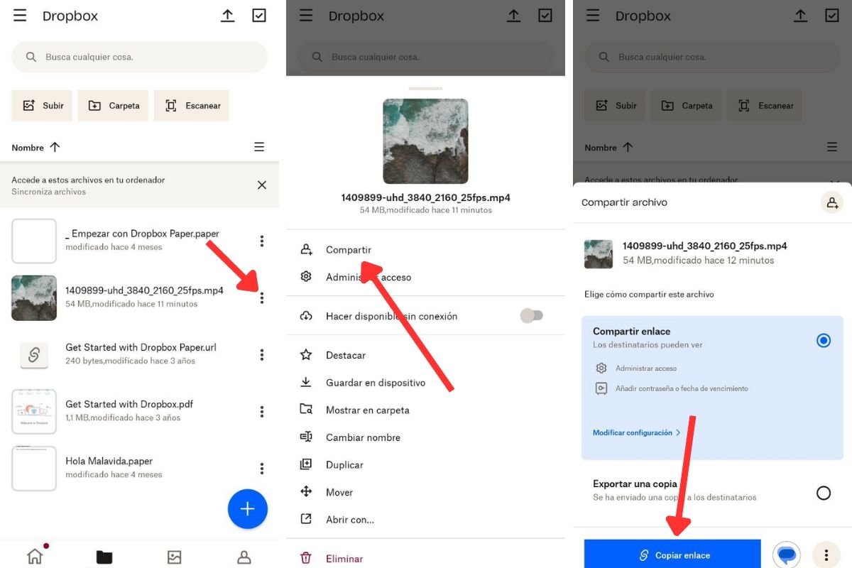 Pasos para compartir un enlace desde Dropbox