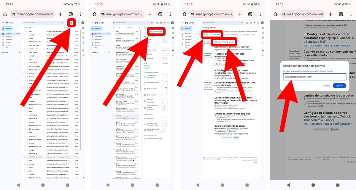 Pasos para configurar el reenvío automático de emails de una cuenta a otra