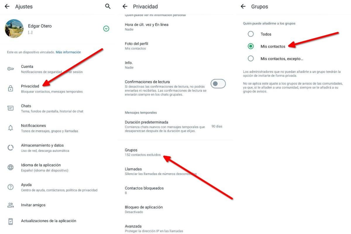 Pasos para configurar la privacidad en grupos desde los ajustes de WhatsApp