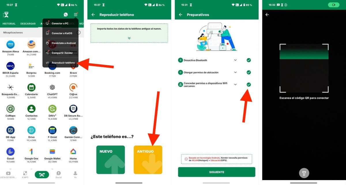 Pasos para configurar la transferencia de archivos en el dispositivo antiguo