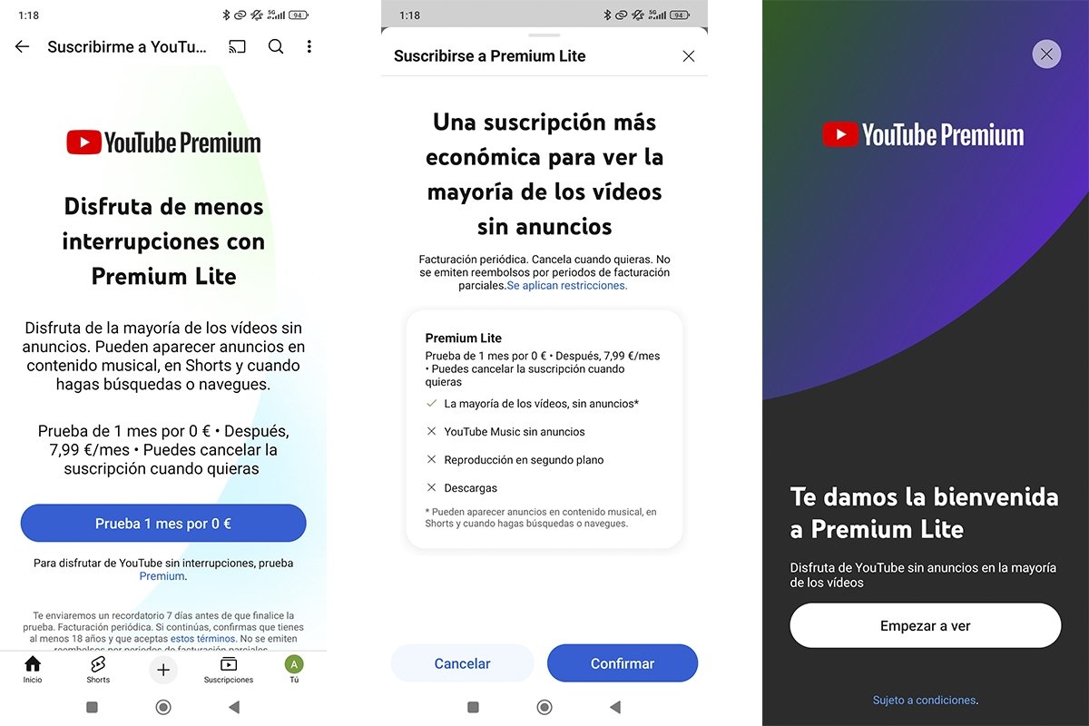 Pasos para darse de alta en YouTube Premium Lite