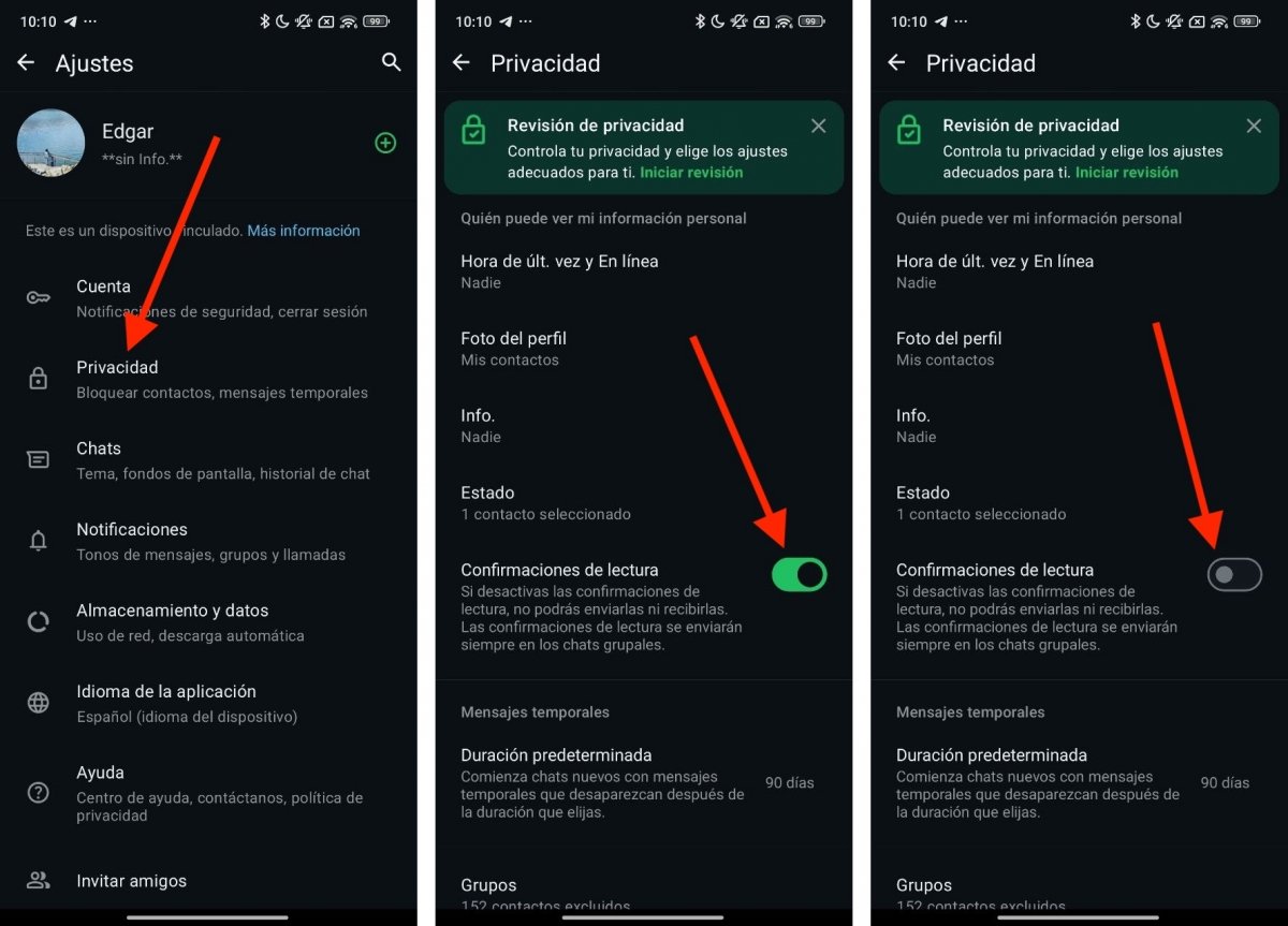 Pasos para desactivar las confirmaciones de lectura en WhatsApp