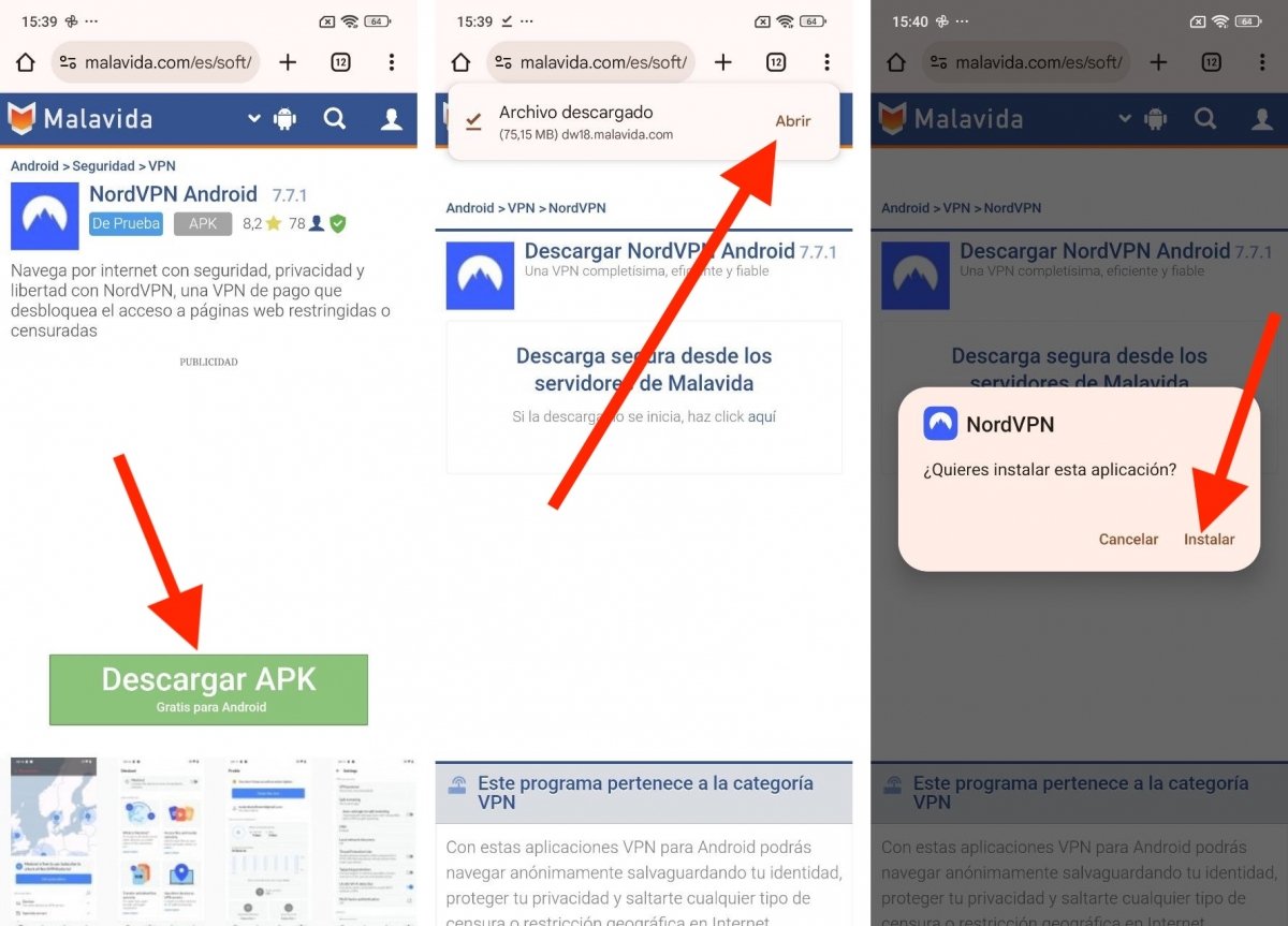 Pasos para descargar NordVPN desde Malavida