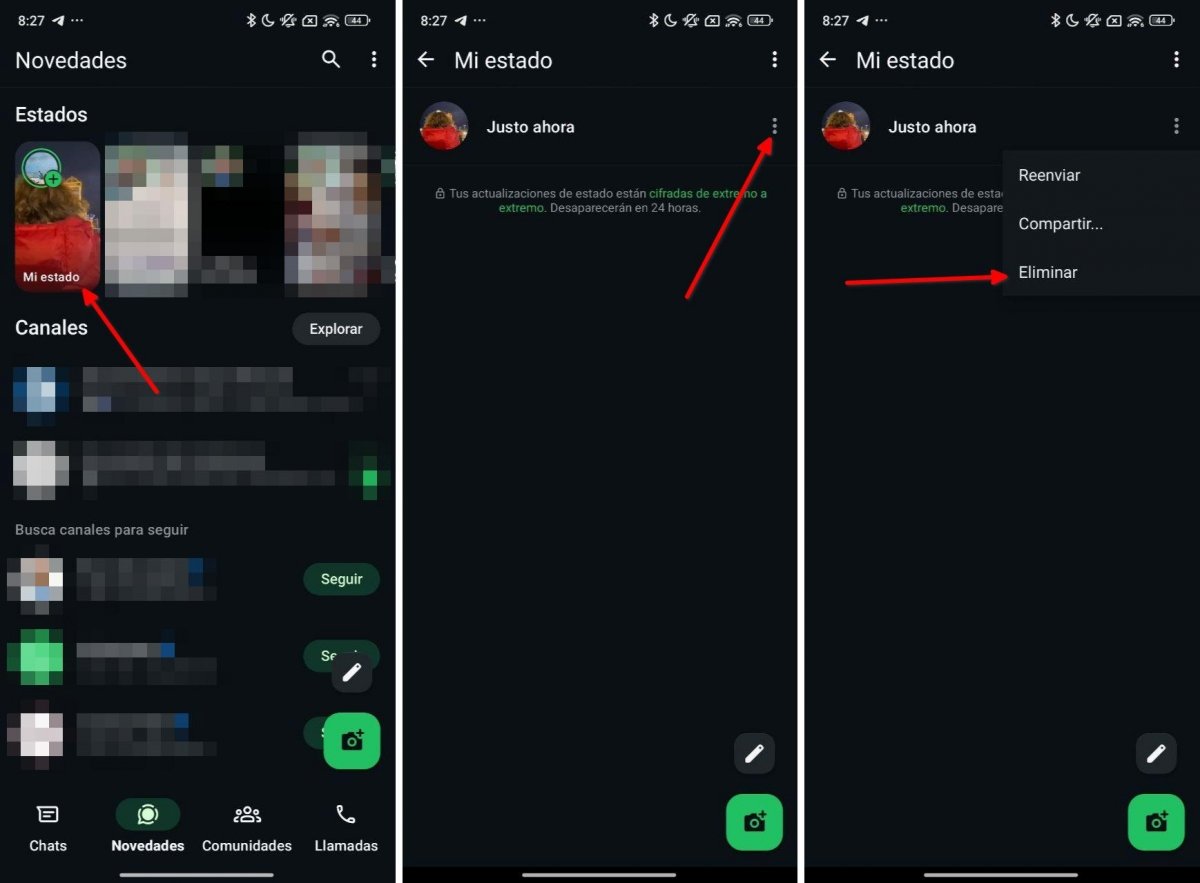 Pasos para eliminar un Estado de WhatsApp ya subido