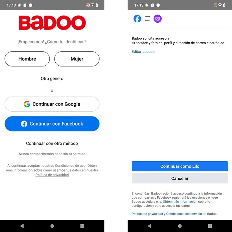Pasos para entrar a Badoo con una cuenta de Facebook
