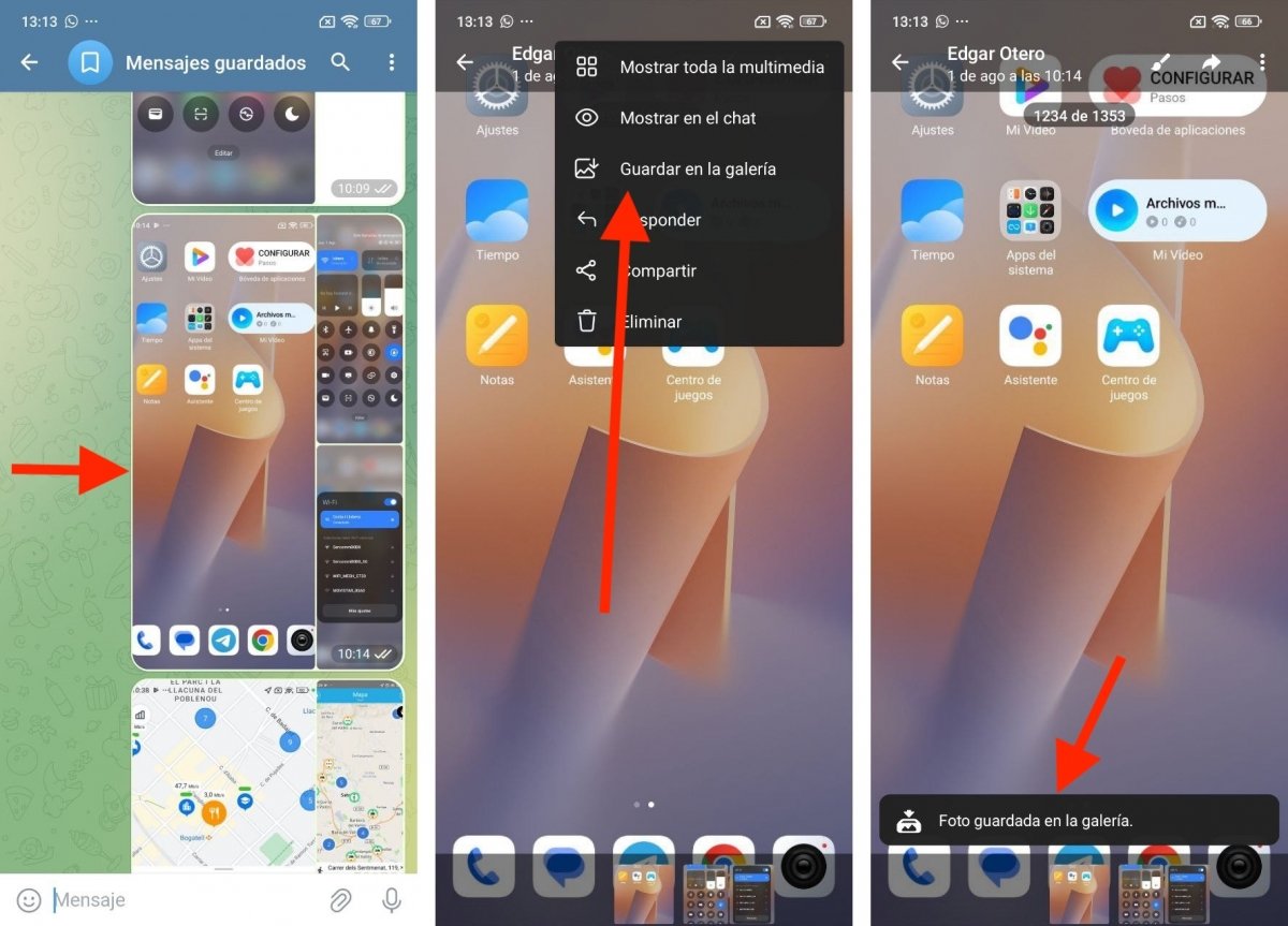 Pasos para guardar una foto o vídeo desde Telegram