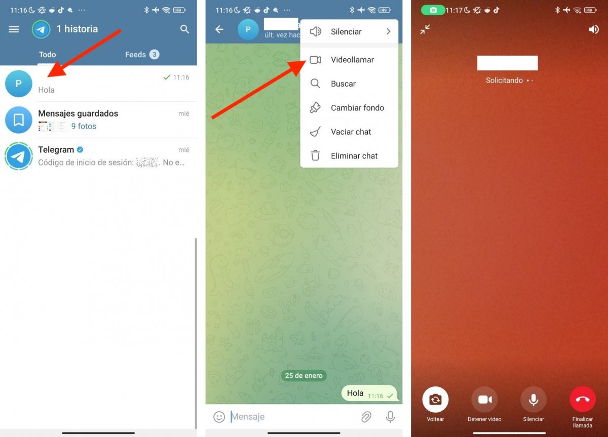 Pasos para hacer una videollamada en Telegram