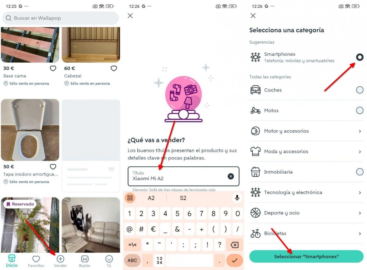 Pasos para iniciar una venta en Wallapop y elegir la categoría del producto