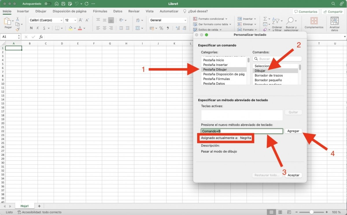 Pasos para personalizar los atajos de teclado en Excel para macOS