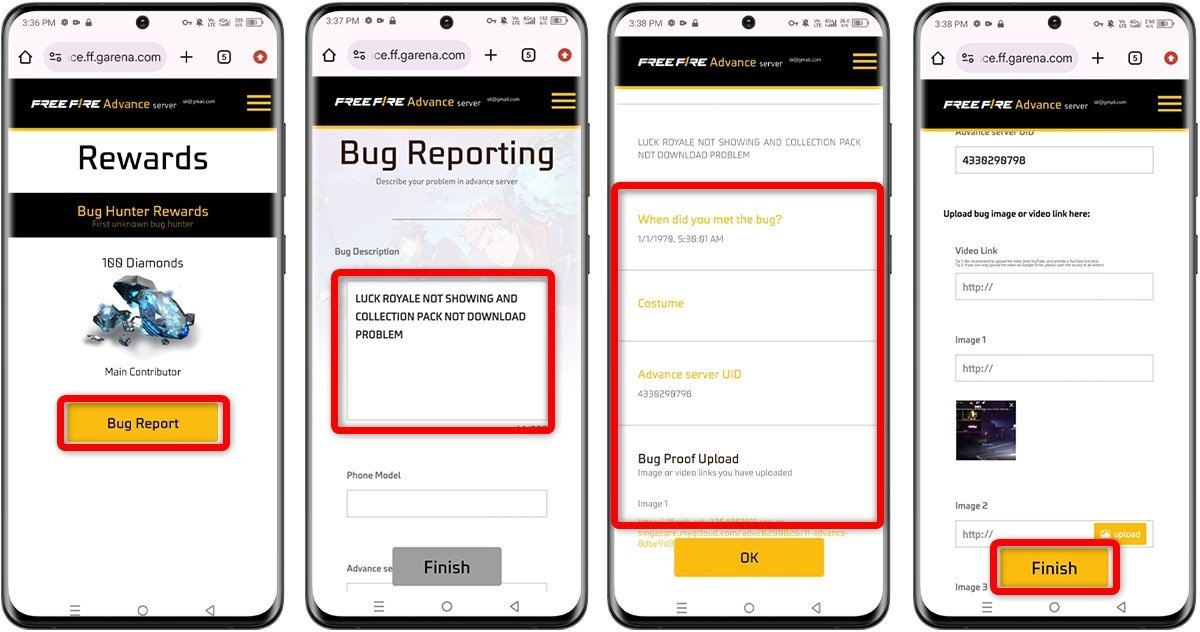 Pasos para reportar errores en Free Fire Beta