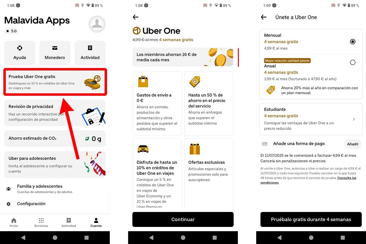Pasos para suscribirse a Uber One desde la app Uber