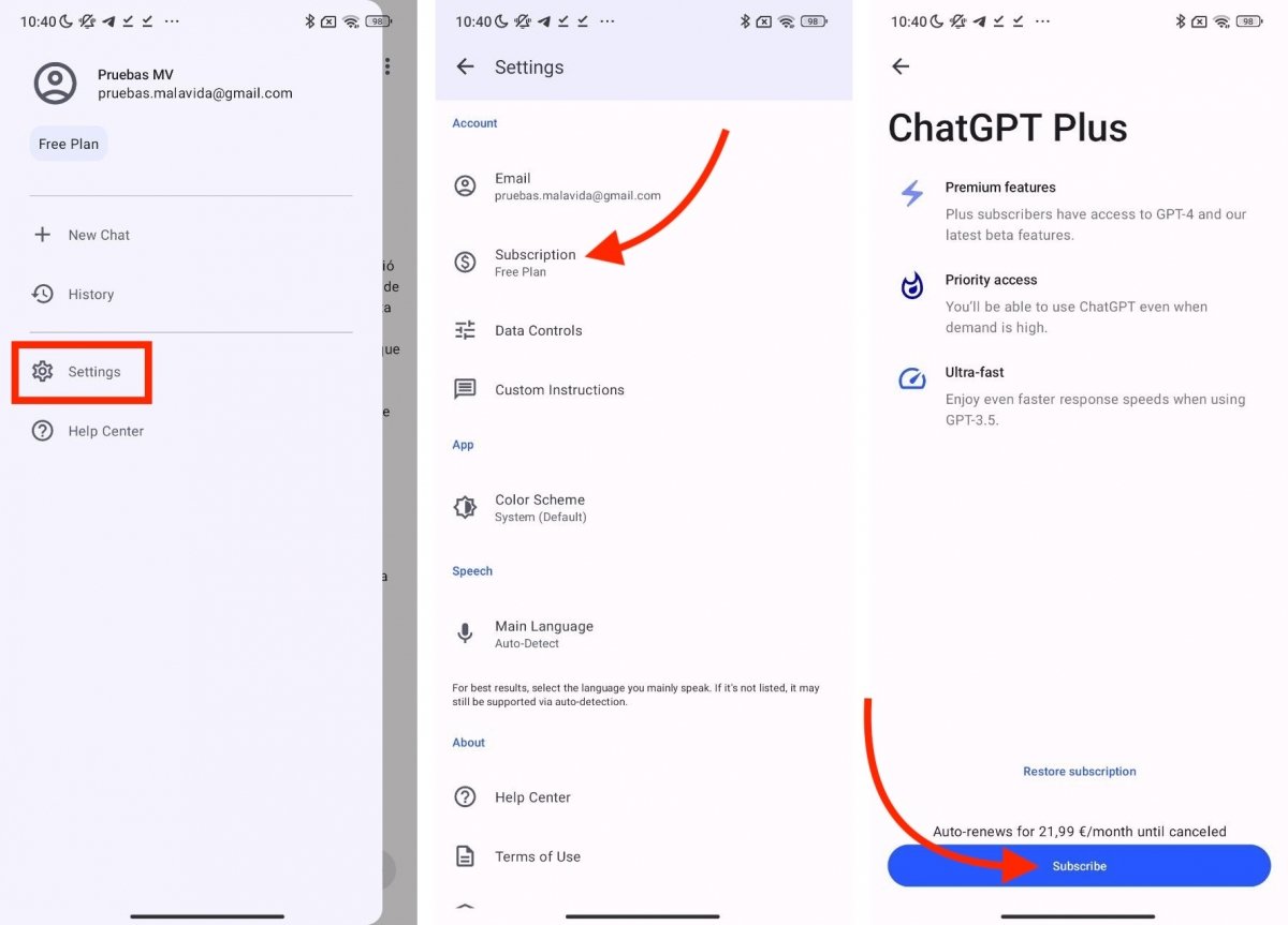 Pasos para suscribirte a ChatGPT Plus desde la aplicación de Android