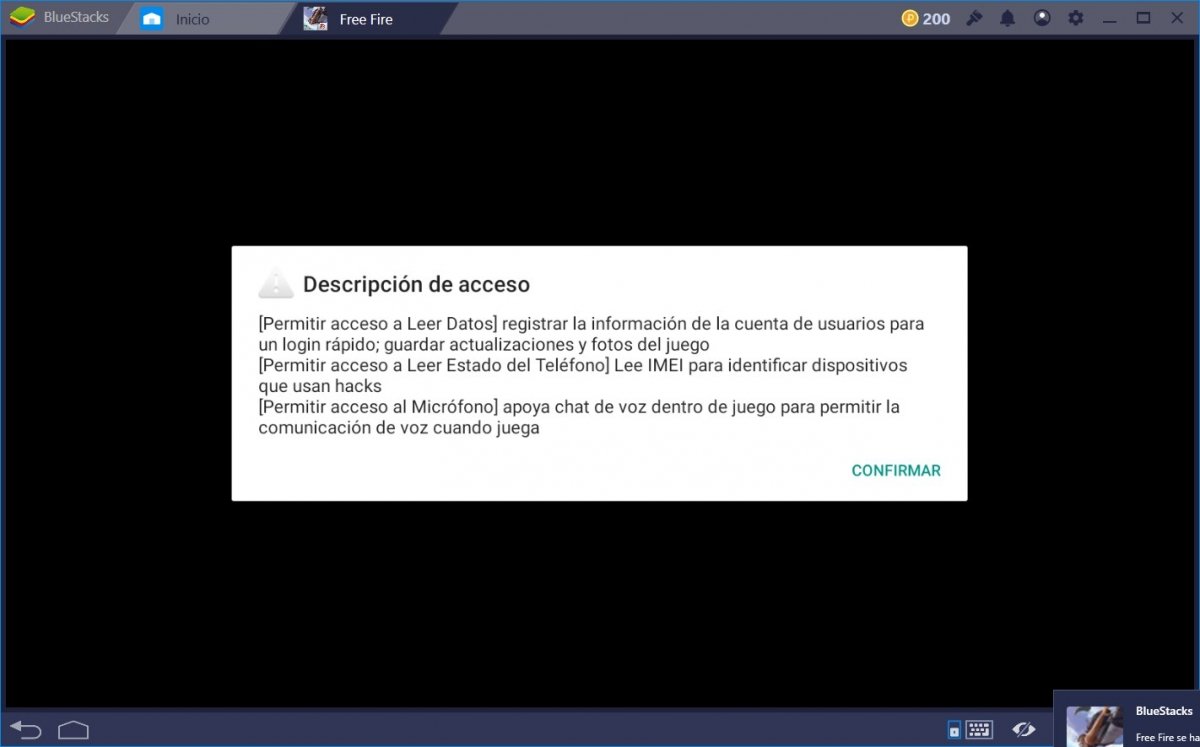 Permisos de acceso solicitados por Garena Free Fire