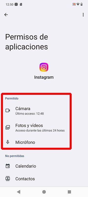 Permisos de Android necesarios para que la app de Instagram funcione adecuadamente