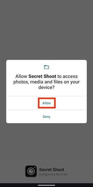 Permitir a Secret Shoot acceder al almacenamiento