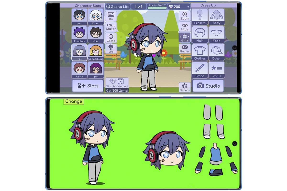 Personaje completo y partes separadas en Gacha Life