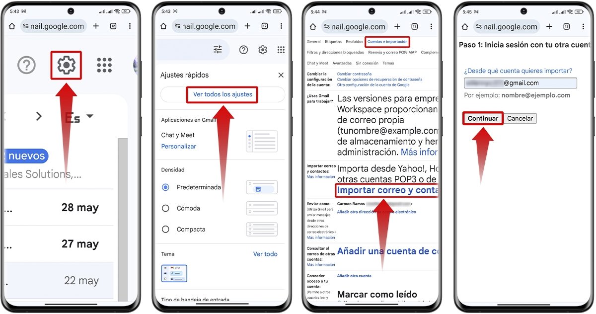 Personaliza la configuración de tu cuenta para importar los correos