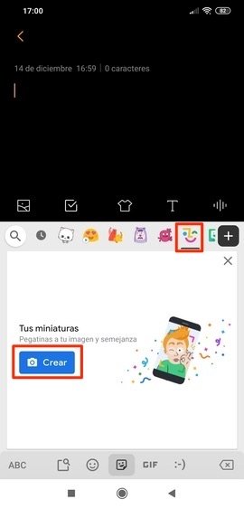 Pestaña de Emoji Minis en Gboard
