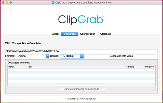 Pestaña descargas ClipGrab