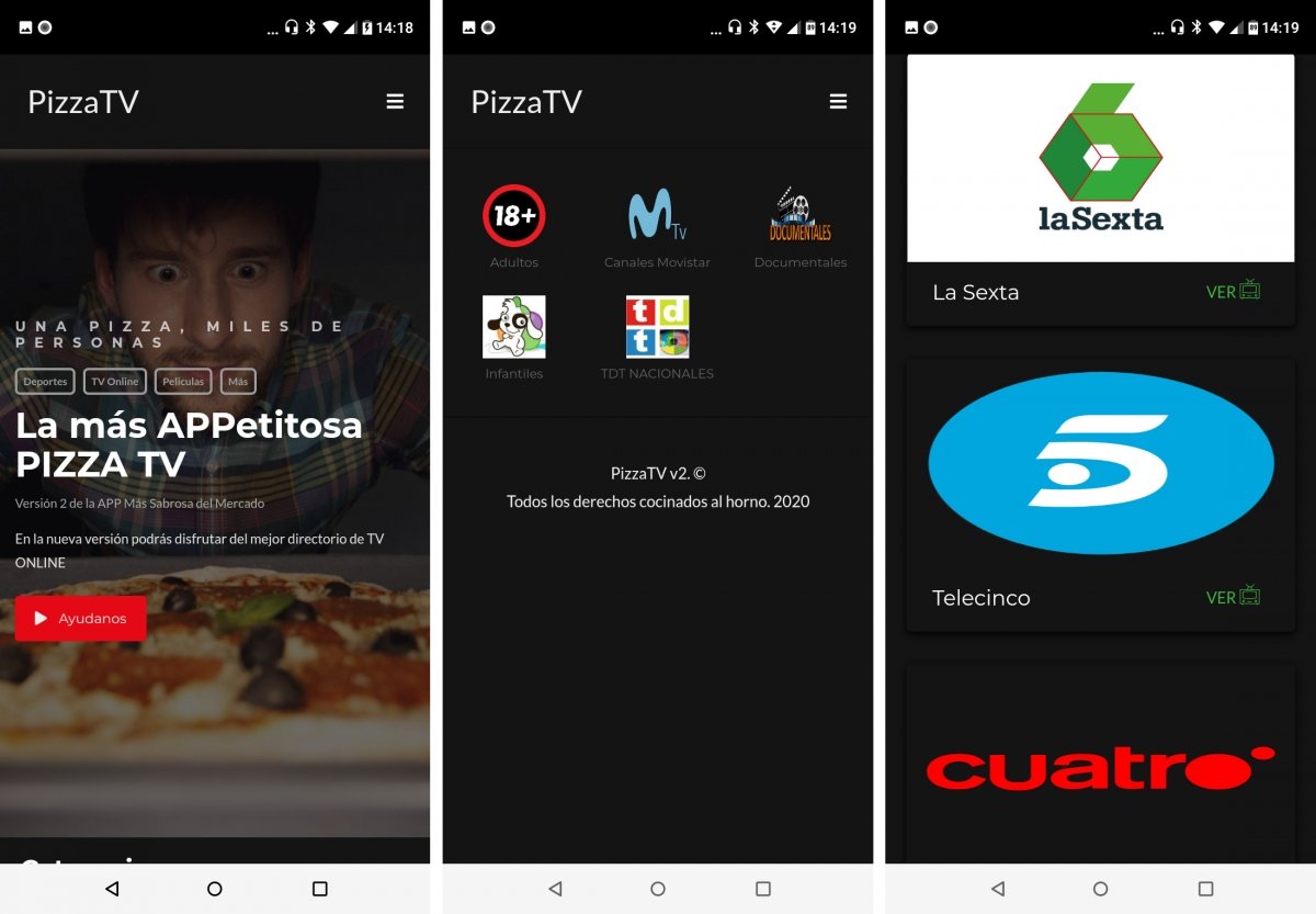 PizzaTV incluye una selección de canales españoles