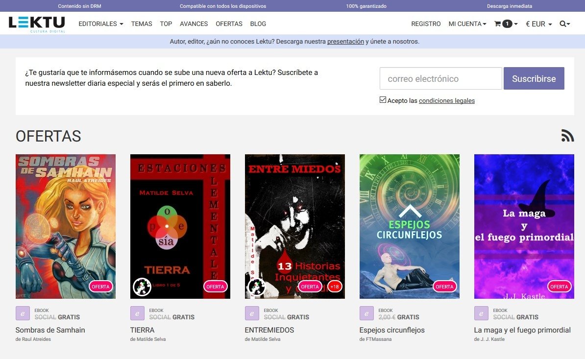 Portada de ofertas de libros en Lektu