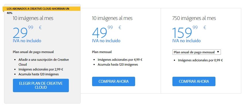 Precios de las imágenes sin suscripción a Adobe Creative Cloud