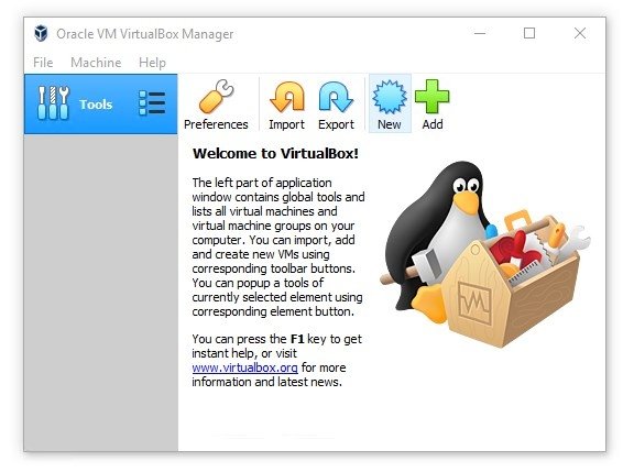 Primera pantalla de Virtualbox
