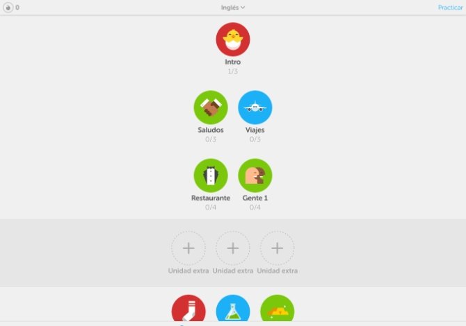 Primeros niveles del curso de inglés de Duolingo