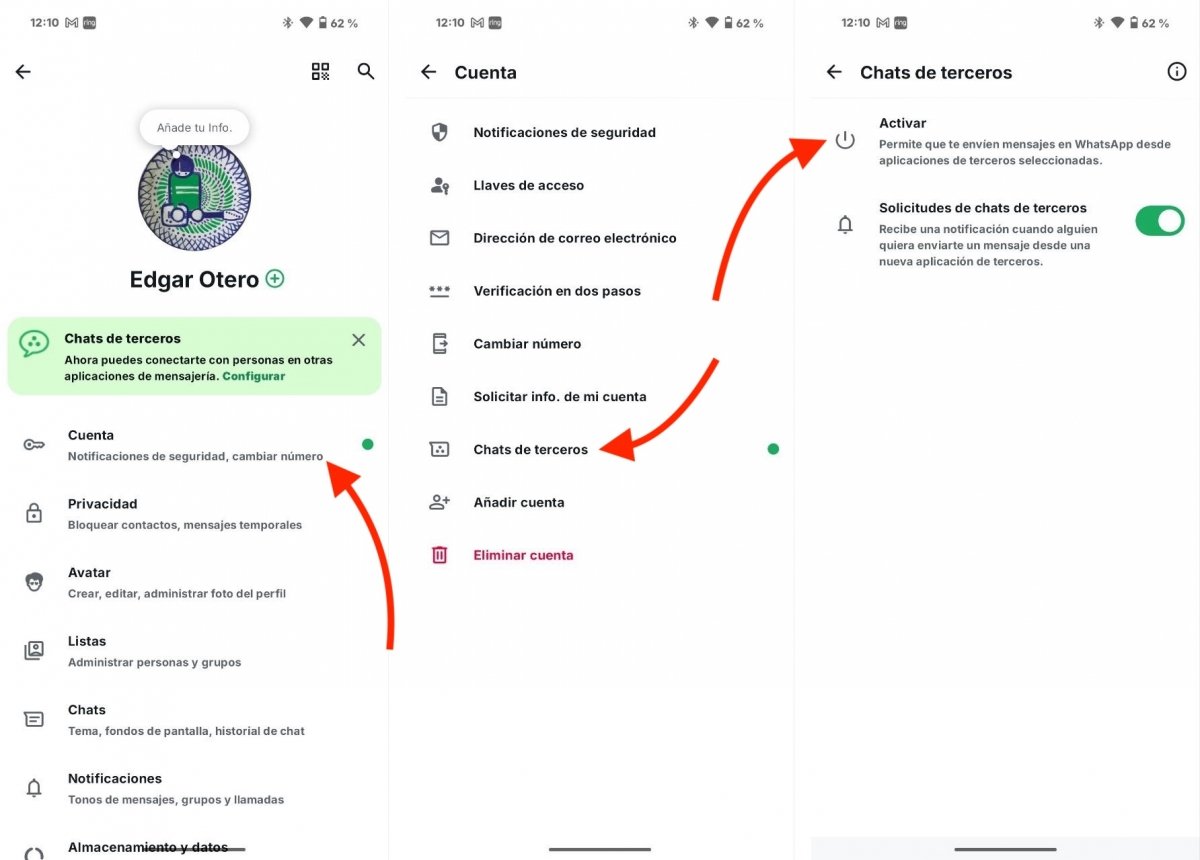 Primeros pasos activando los chats de terceros en WhatsApp