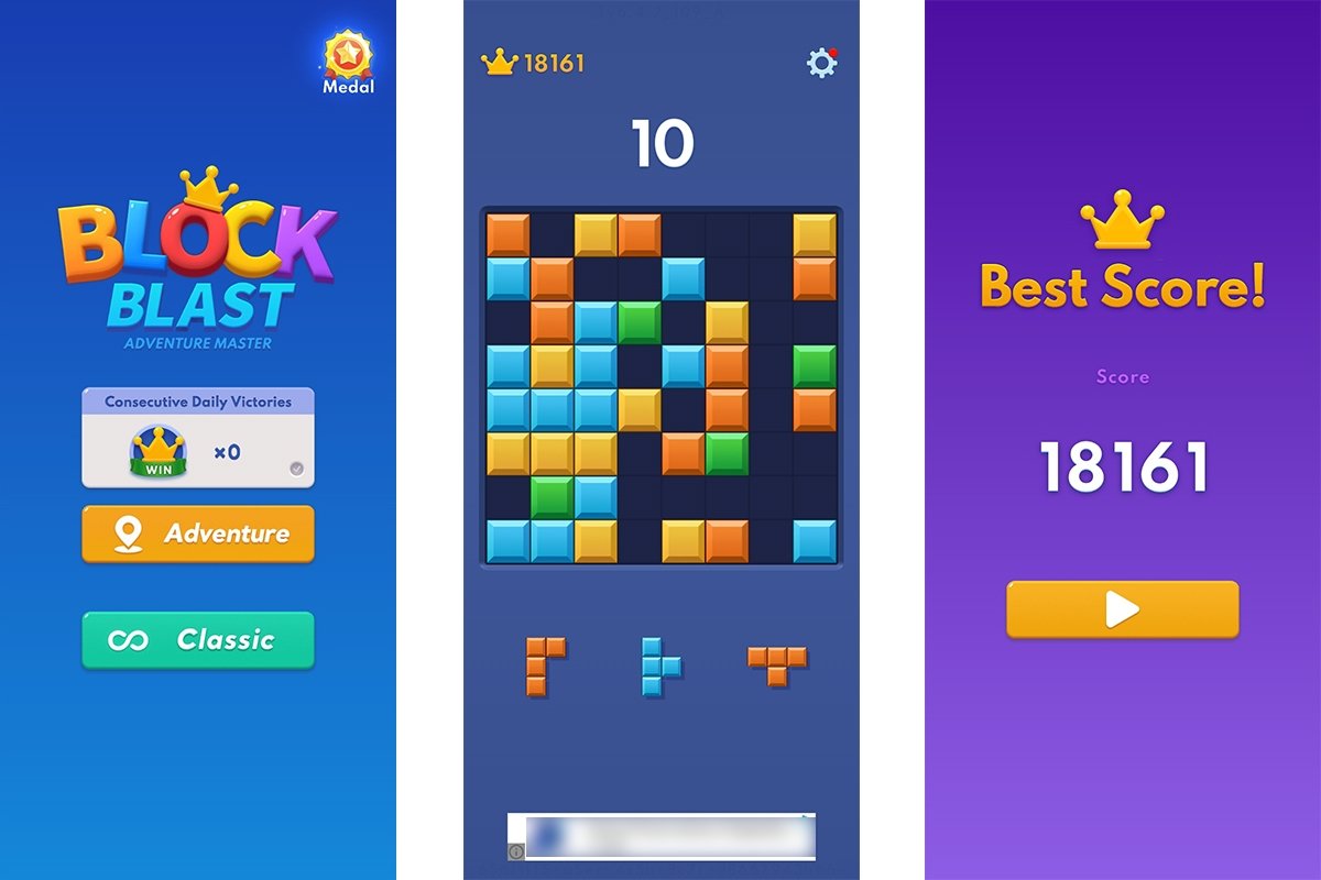 Principales pantallas del juego Block Blast para Android