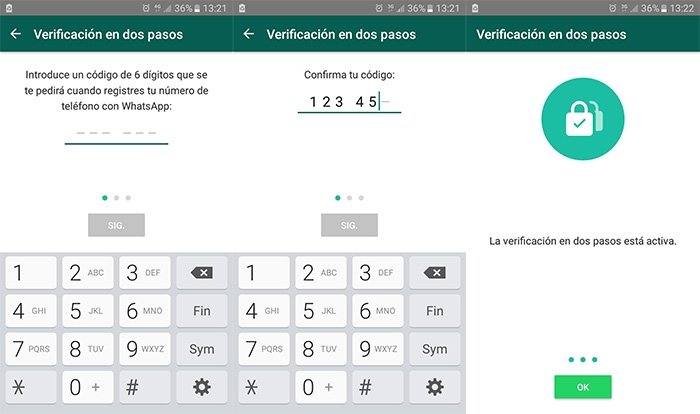 Proceso de activación de la verificación en dos pasos de WhatsApp