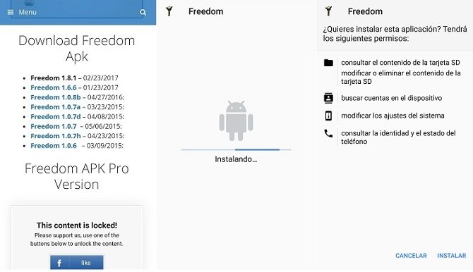 Proceso de instalación de Freedom