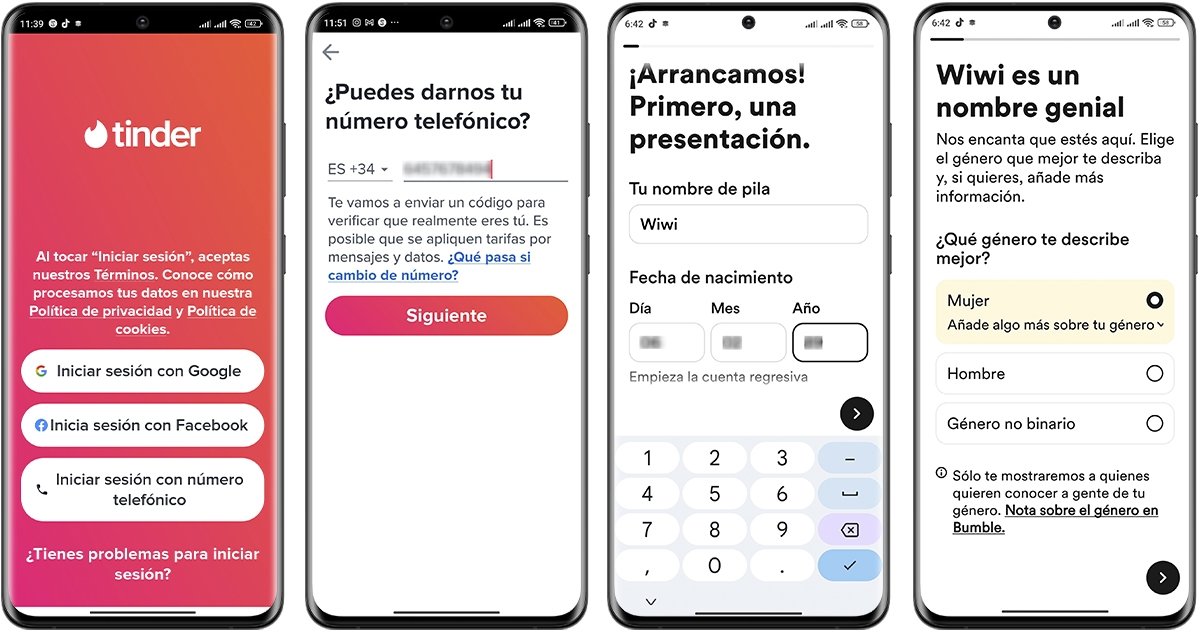 Proceso de registro de Tinder vs Bumble
