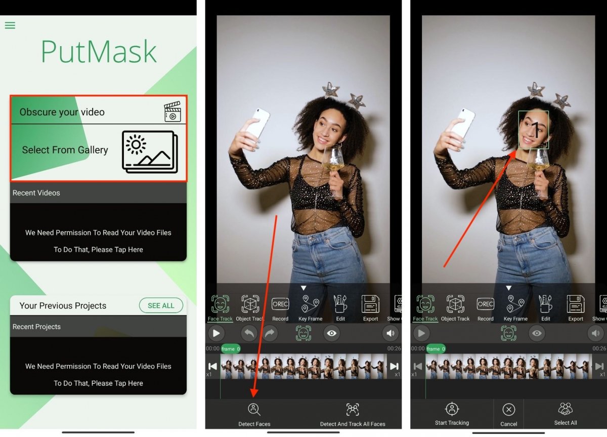 Proceso para detectar caras con PutMask en un vídeo desde un dispositivo Android