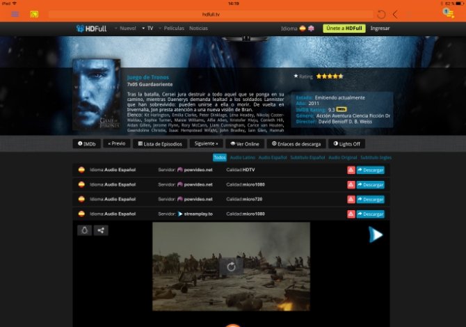 Prueba de reproducción de una serie con iWebTV