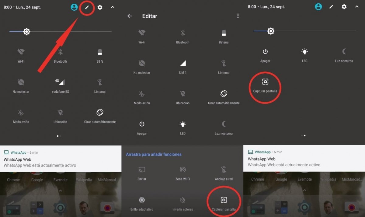 Puedes encontrar la captura de pantalla en el menú de atajos y notificaciones de Android